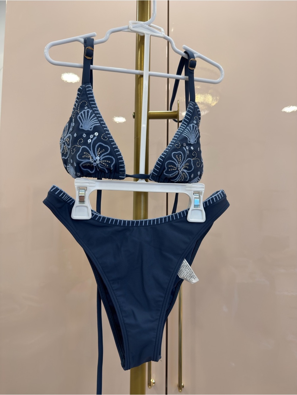 Hollister Navy Floral Embroidered Triangle Bikini Set